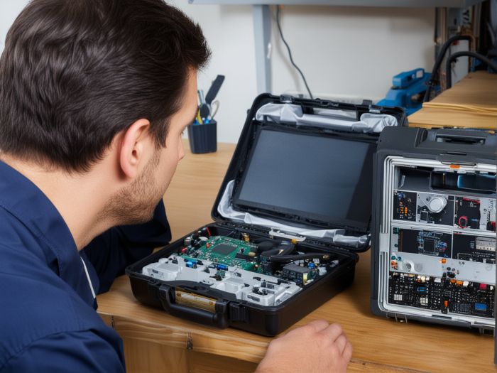 Professional diagnostic equipment used in electronics repair process